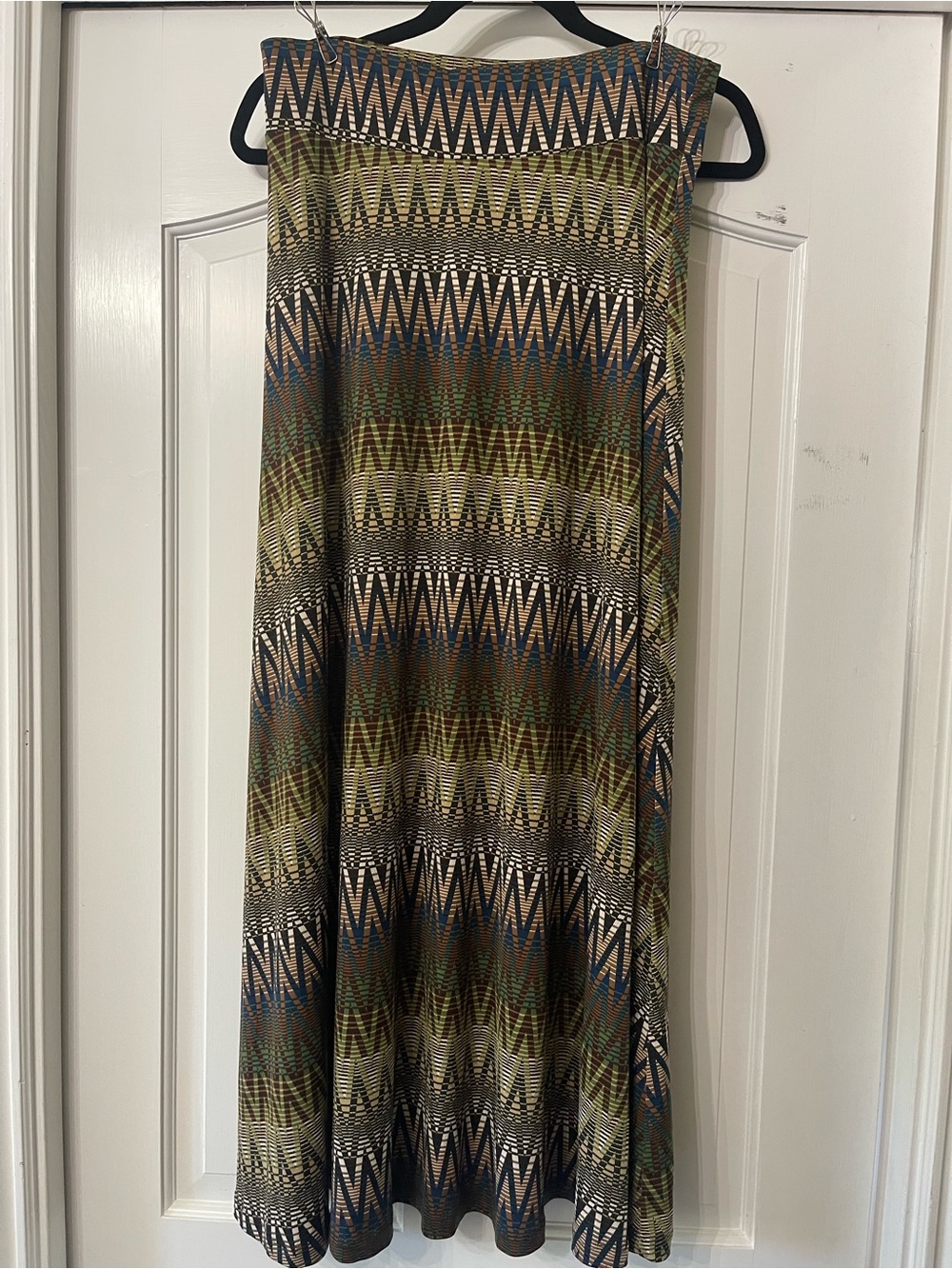 Veronica M Maxi Skirt in Olive, Navy & Black Zigzag Print